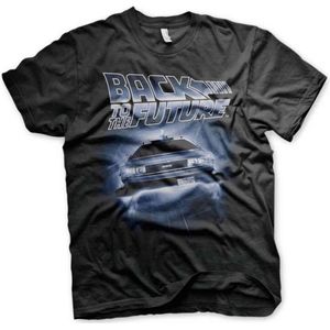 Back To The Future Heren Tshirt -S- Flying DeLorean Zwart