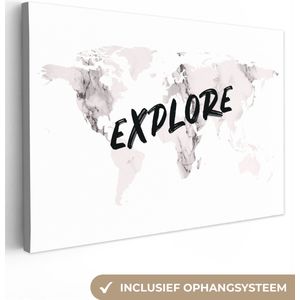 Canvas Wereldkaart - 30x20 - Wanddecoratie Wereldkaart - Marmer - Quote