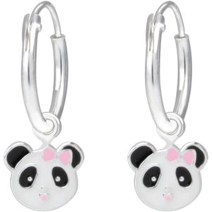 Joy|S - Zilveren Panda bedel oorbellen - oorringen - roze strikje