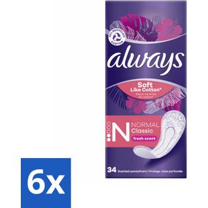 6 x Always - Inlegkruisjes - Normal - 34 Inlegkruisjes - Inlegkruisjes - Always - DailyFresh - Inlegkruisjes Normale - Hygiëne