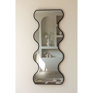 Indore Home – Spiegel – organische vorm – golfrand – wandspiegel – 120cm – zwart