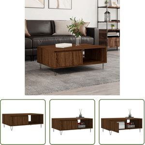 The Living Store Salontafel Bruineiken - Materiaal- Bewerkt hout en ijzer - Afmetingen- 90x60x35 cm - Voldoende opbergruimte - Stevig tafelblad - IJzeren poten