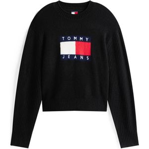 Tommy Jeans Trui Tjw Melange Flag Swea Dw0dw21782 Hev Black Htr Dames Maat - XXS