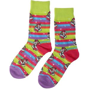 Sokken katoen - eenhoorn regenboog print - groen multicolor - maat 36-43