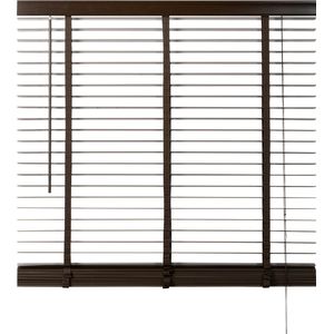 Houten Jaloezie - Bruin - 140x180 cm - Raamdecoratie - Lamelbreedte 50 mm - Inclusief Bedieningskoord en Draaistang