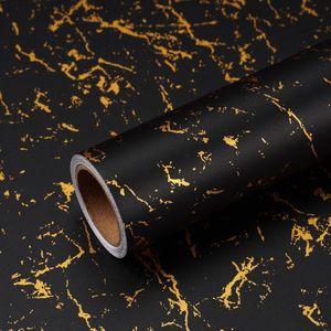 Azomor - Zelfklevende Marmerlook Folie - Zwart en Goud - Voor Keuken en Meubels