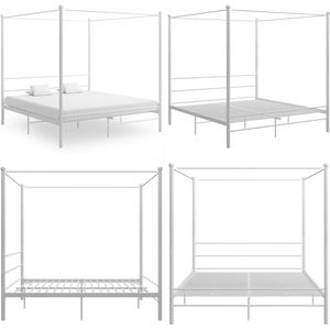 vidaXL Hemelbedframe metaal wit 200x200 cm - Bedframe - Bedframe - Bed Frame - Bed Frames