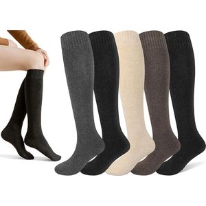 5 Paar Katoenen Kniekousen Dames - Vochtafdrijvend - Winter Kniekousen Warme Lange Laars - Naadloos - Warme Kniekousen - Dames Warme Sokken - Comfortabele Steunkousen - Voorkom Pijnlijke Benen en Voeten - One Size 5 Kleur
