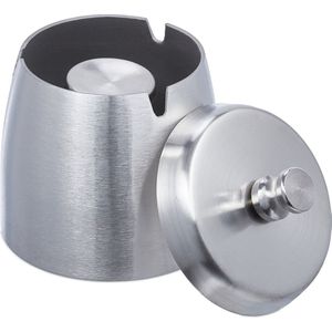 Relaxdays stormasbak - met deksel - buiten - 9 x 7,5 cm - rvs - voor tuin - zilver