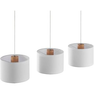 Lindby - Hanglamp - 3lichts - Eikenhout, textiel - H: 18 cm - E27 - Licht hout, wit