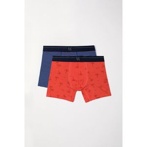 Woody duopack boxershort heren lang - blauw gestreept/baksteenrood met palmbomen - 241-12-QLC-Z/076 - maat XXL