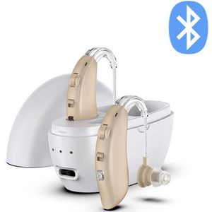 WK® 2x Bluetooth 5.0 gehoorhulp middelen functie, met één knop voor omschakelen - Meerkanaals slimme digitale DSP technologie - naadloze volumeregeling - Gehoorapparaat met Bluetooth - Beige