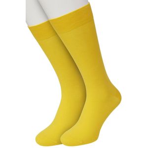 Bonnie Doon Basic Sokken Heren Geel maat 40/46 - 2 paar - Basis Katoenen Sok - Gladde Naden - Brede Boord - Uitstekend Draagcomfort - Goede Pasvorm - 2-pack - Multipack - Effen - Yellow - OL6324012.397