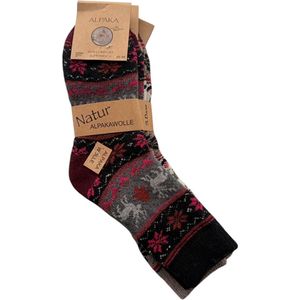 Alpaca Wollen Sokken maat 35-38 Kerstsokken Pak van 3 paar kleuren rood, grijs & beige