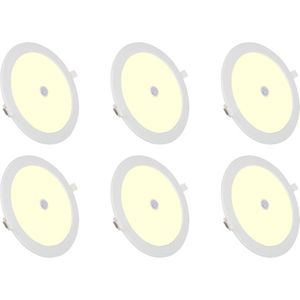 LED Downlight Slim 6 Pack - Igia - PIR Bewegingssensor 360° - Inbouw Rond 12W - Warm Wit 3000K - Mat Wit - Ø170mm