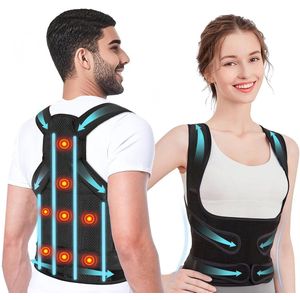 Houdingscorrector voor Dames en Heren - Verstelbare Rugleuning - 8 Magneten - Zwart - Grootte S