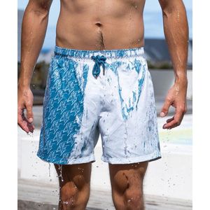 SEA'SONS - Zwembroek Heren - Kleurveranderend - Creativity Print - Blauw Wit - Maat XL