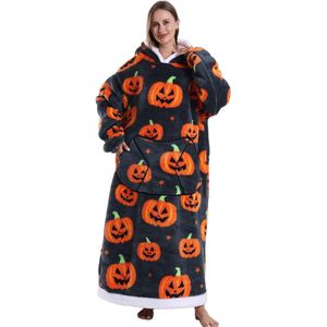 Oversized Hoodie Deken – Draagbare Deken voor Dames & Heren – One Size – Pompoen Print