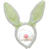 Decoris Paashaas/konijn oren diadeem groen/wit met tandjes/snuit voor adults en kids