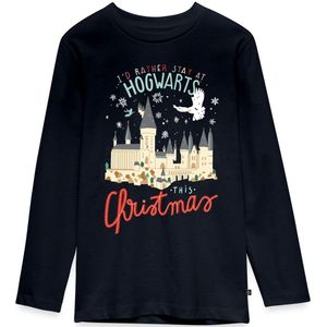 Harry Potter Kerstmis Ik Blijf Liever Op Hogwarts Premium T-Shirt Tiener Met Lange Mouwen