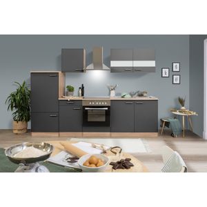Goedkope keuken 270  cm - complete keuken met apparatuur Merle  - Eiken/Grijs - soft close - keramische kookplaat  - afzuigkap - oven  - spoelbak