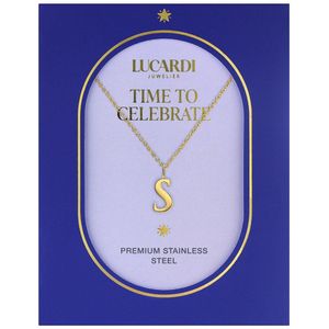 Lucardi Dames Stalen goldplated ketting letter S - Ketting - Staal - Goudkleurig - 47 cm