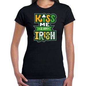 St. Patricks day t-shirt zwart voor dames - Kiss me im Irish - Ierse feest kleding / outfit / kostuum XXL