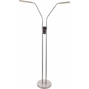 Staande leeslamp Murcia | 2 lichts | grijs / staal / zilver | metaal | 145 cm hoog | Ø 26 cm voet | staande lamp / vloerlamp | modern design