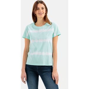 camel active T-shirt met korte mouwen met batik strepen - Maat womenswear-S - Turkoois