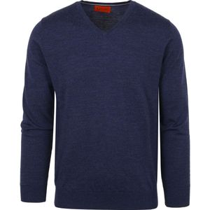 Suitable - Pullover V-Hals Merino Kobalt Blauw - Heren - Maat 3XL - Slim-fit