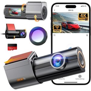 Goodivery® - Dashcam Auto met CPL - 4K+1080P 5G WiFi Dashcam Voor en Achter - 360° Draaibaar Auto Camera met 64G SD-Kaart - 170° Groothoek - G Sensor, Super Nachtzicht - 24H Parkeren Bewaking - Lus Opname - APP-Besturing
