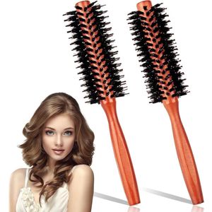 Thelau - Set van 2 Ronde Borstels met Wilde Zwijnenharen en Nylonstift - Houten Handvat - Geschikt voor Alle Haartypes