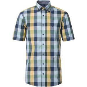 CASA MODA Sport comfort fit overhemd - korte mouw - chambray - geel geruit - Strijkvriendelijk - Boordmaat: 45 - 46