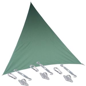 Premium kwaliteit schaduwdoek/zonnescherm Shae driehoek groen 4 x 4 x 4 meter - inclusief bevestiging haken set