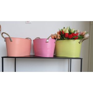 Emmer ovaal - Roze - Touw handvaten - Lente