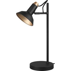 LED Bureaulamp - Tafelverlichting - Trion Rollo - E14 Fitting - Rond - Mat Zwart - Aluminium