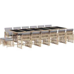 vidaXL - 17-delige - Tuinset - met - kussens - poly - rattan - beige