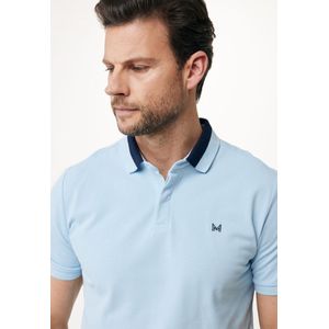 Short Sleeve Polo With Color Block Collar Mannen - Fresh Blauw - Maat L