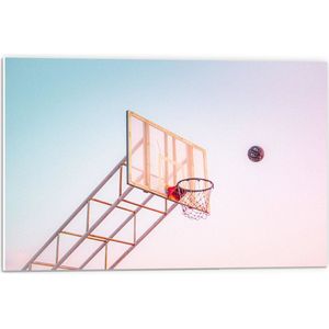 PVC Schuimplaat - Bal Vallend in Basket onder Blauwe Lucht - 60x40 cm Foto op PVC Schuimplaat (Met Ophangsysteem)