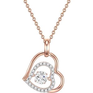 Dames Ketting met Hartjes Hanger in 925 Sterling Zilver Roségoud Verguld met Witte Zirkonia
