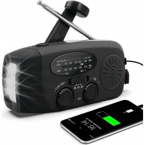 Radio Op Batterijen (Accu) Voor Rampen - Radio Opwindbaar - Noodradio - Noodradio Solar Opwindbaar - Multifunctionele Noodradio - Survival Radio - Zaklamp / Powerbank - Noodpakket - Noodrantsoen - Voor Rampen - Voor Camping - Draagbare Radio - Zwart