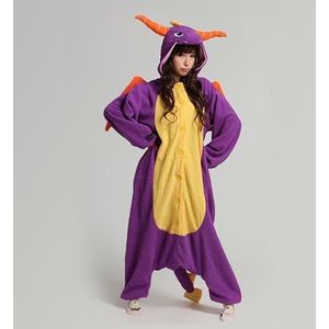 KIMU Onesie Paarse Draak Pak - Maat XL-XXL - Drakenpak Dino Kostuum Paars Pak - Dinosauruspak Jumpsuit Pyjama Zacht Huispak Dames Heren Festival