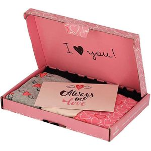 Apollo - Giftset sokken valentijn - Rose/Grijs - Maat 36/41 - 3-Pack - Valentijn cadeautje voor haar - Valentijnsdag - Valentijnsdag cadeau - Valentijn cadeautje vrouw