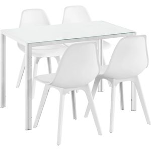 In And OutdoorMatch Eethoek Frederic - Glazen eettafel - Met 4 witte stoelen - Hoogwaardig design - Stijlvolle uitstraling