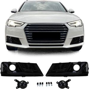 Honingraat Grill Afdekkap Voor Standaard Bumper Audi A4 B9 2015 t/m 2019 Mistlampen Glans Zwart