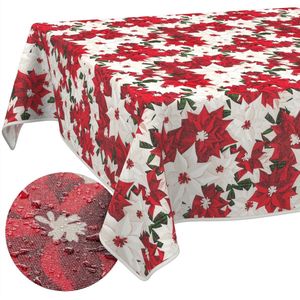My Ninki ® Tafelkleed Stof Textiel Afwasbaar Binnen- en Buitengebruik 280 x 140 cm Kerstbloemontwerp