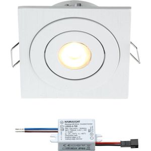 Cree LED inbouwspot Soria wit in - 3W / vierkant / dimbaar / kantelbaar / 230V / IP44 / downlights / plafondspots / spotjes / inbouwspots / badkamer / woonkamer / keuken / spotlight / warmwit