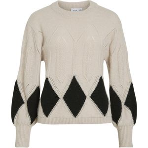 Vila Trui Vituli O-neck Detail Knit Top/r 14111309 Birch/black Beauty Dames Maat - M