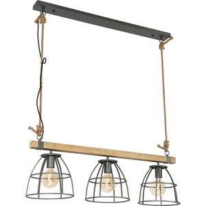 QAZQA arthur - Industriele Hanglamp eettafel voor boven de eettafel | in eetkamer - 3 lichts - L 92 cm - Donkergrijs - Industrieel - Woonkamer | Slaapkamer | Keuken
