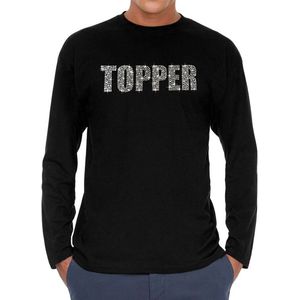 Glitter Topper longsleeve shirt zwart met steentjes/ rhinestones voor heren - Shirts met lange mouwen - Glitter kleding/ foute party outfit L